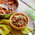 Moroccan Apricot Tofu with Chickpeas and Brown Rice
